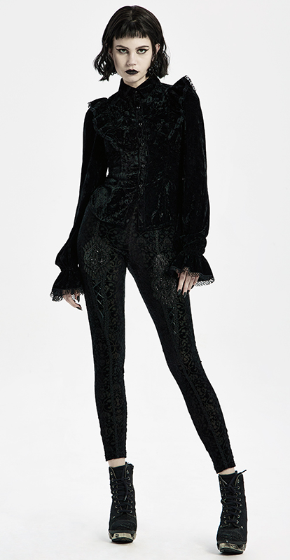 Chemise en velours froissé à volants