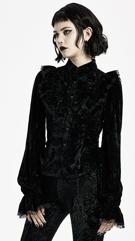 Chemise en velours froissé à volants