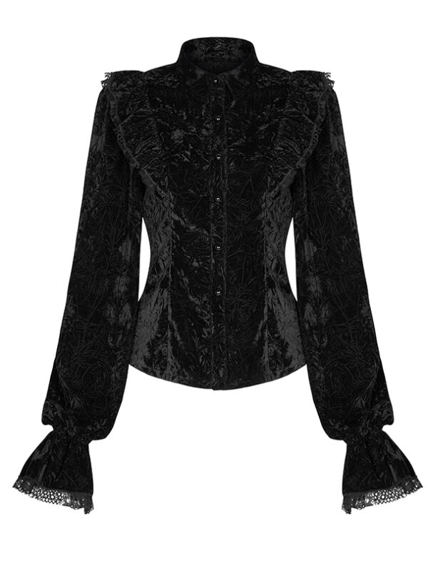 Chemise en velours froissé à volants