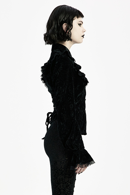 Chemise en velours froissé à volants