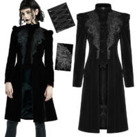 Manteau velours broderies gothique noir Punk Rave WY-1306-BK.