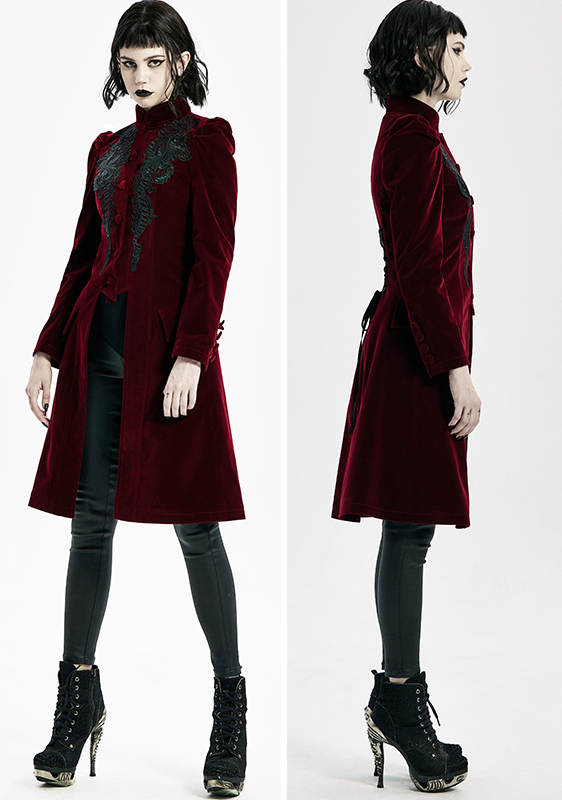 Manteau velours bordeaux à broderies Manteau velours bordeaux à broderies