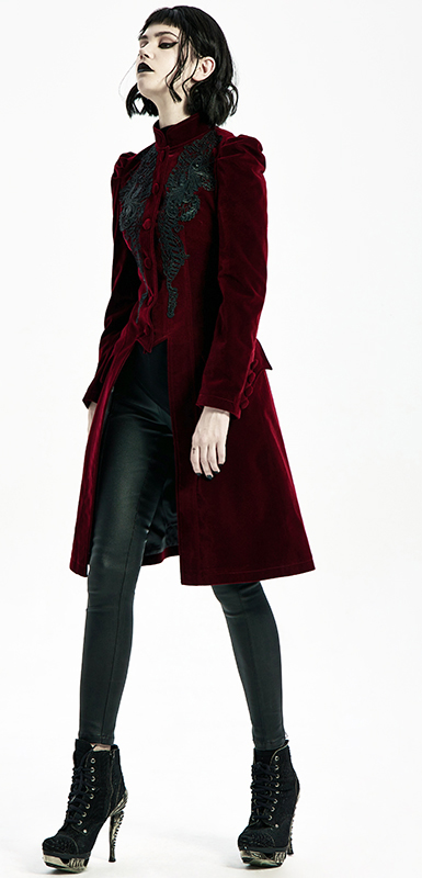 Manteau velours bordeaux à broderies Manteau velours bordeaux à broderies