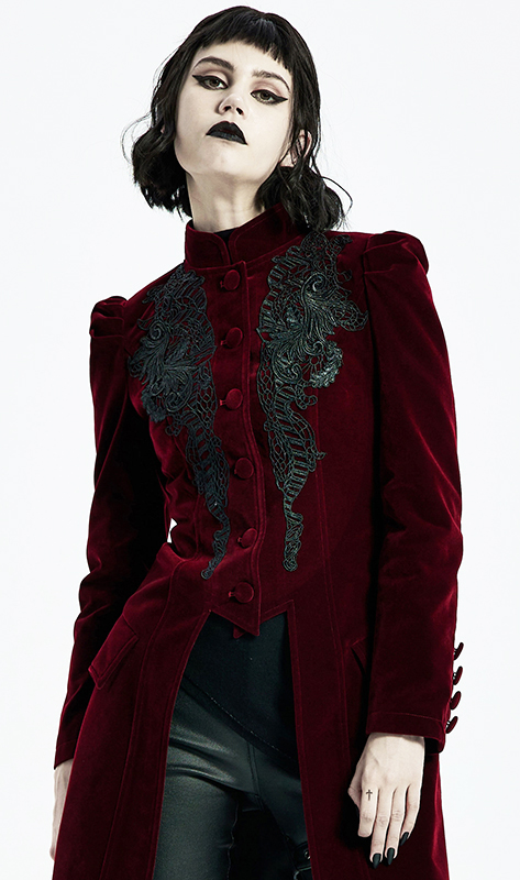 Manteau velours bordeaux à broderies Manteau velours bordeaux à broderies