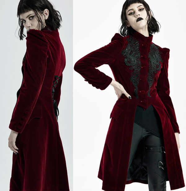 Manteau velours bordeaux à broderies Manteau velours bordeaux à broderies