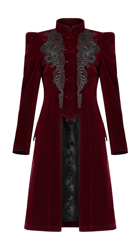 Manteau velours bordeaux à broderies Manteau velours bordeaux à broderies