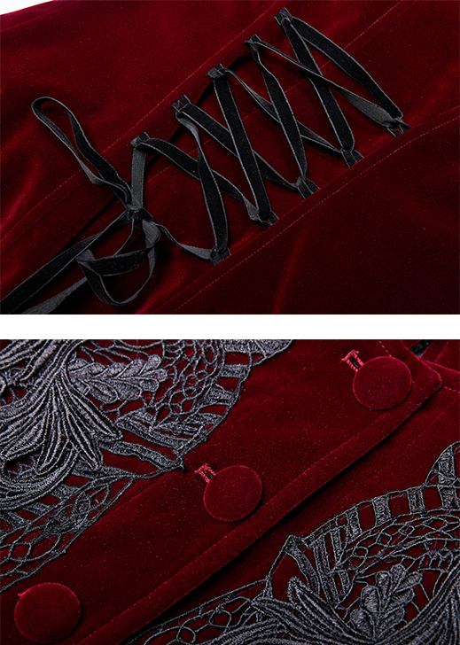 Manteau velours bordeaux à broderies Manteau velours bordeaux à broderies