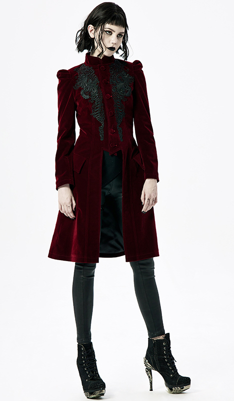 Manteau velours bordeaux à broderies Manteau velours bordeaux à broderies