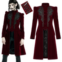 Manteau velours broderies baroque rouge bordeaux Punk Rave WY-1306-RD.