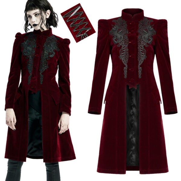 Manteau velours bordeaux à broderies Manteau velours bordeaux à broderies