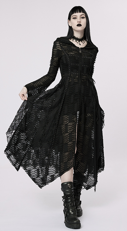 Manteau robe destroy clouté Noir