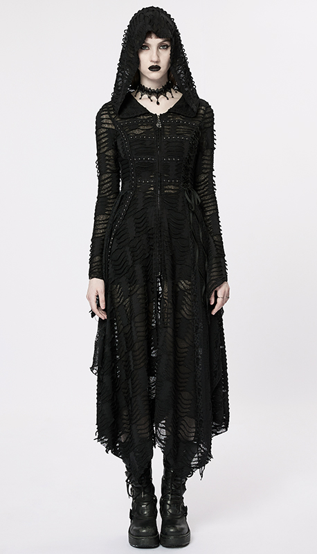 Manteau robe destroy clouté Noir