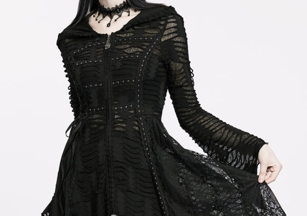 Manteau robe destroy clouté Noir