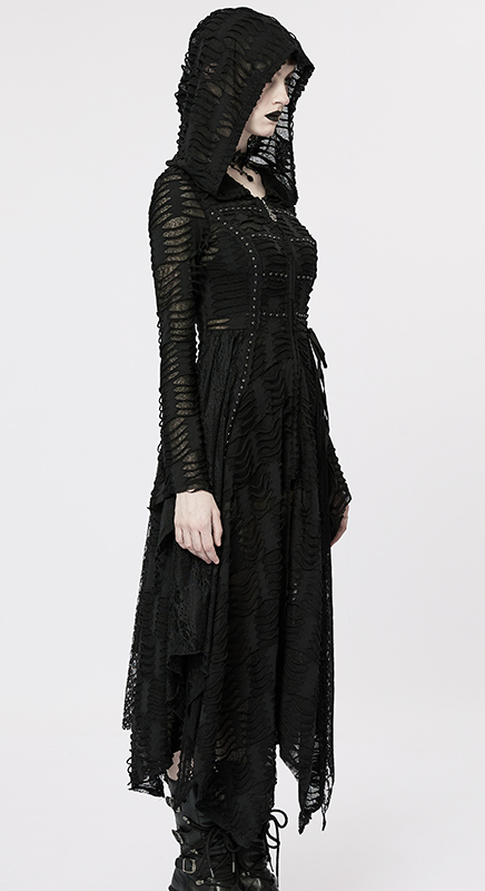 Manteau robe destroy clouté Noir