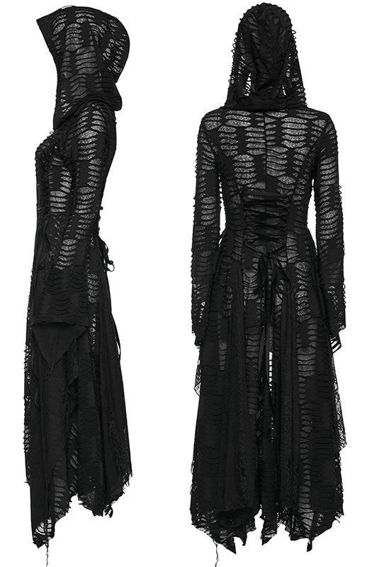 Manteau robe destroy clouté Noir