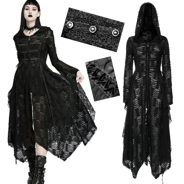 Manteau robe destroy clouté Noir