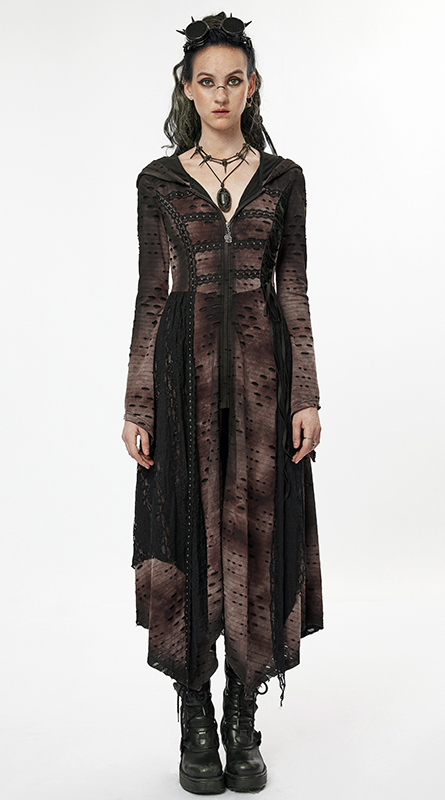 Manteau robe destroy clouté Café