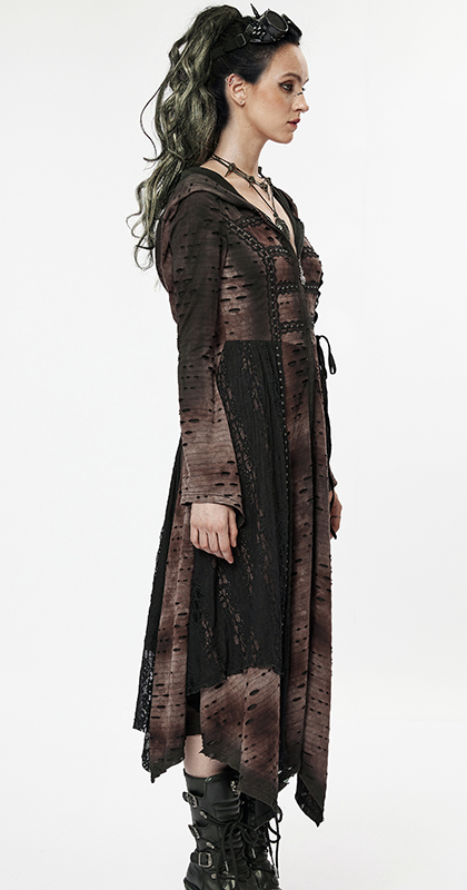 Manteau robe destroy clouté Café