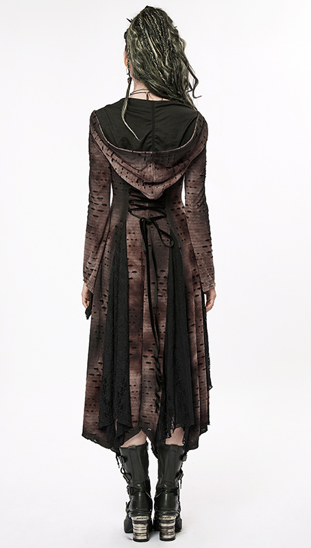 Manteau robe destroy clouté Café