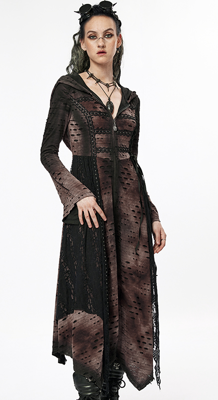 Manteau robe destroy clouté Café