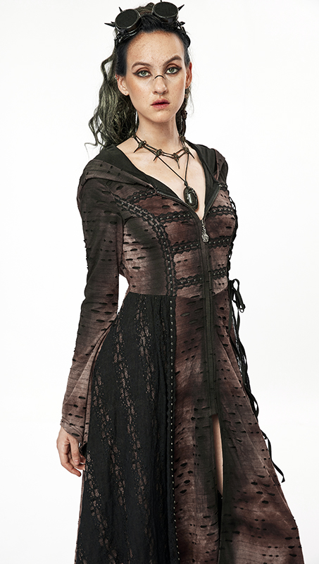 Manteau robe destroy clouté Café