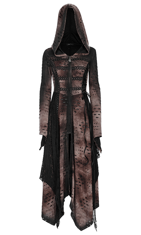 Manteau robe destroy clouté Café