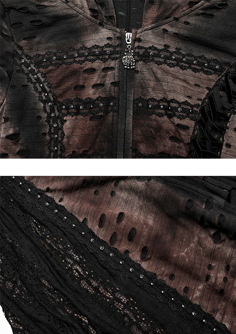 Manteau robe destroy clouté Café