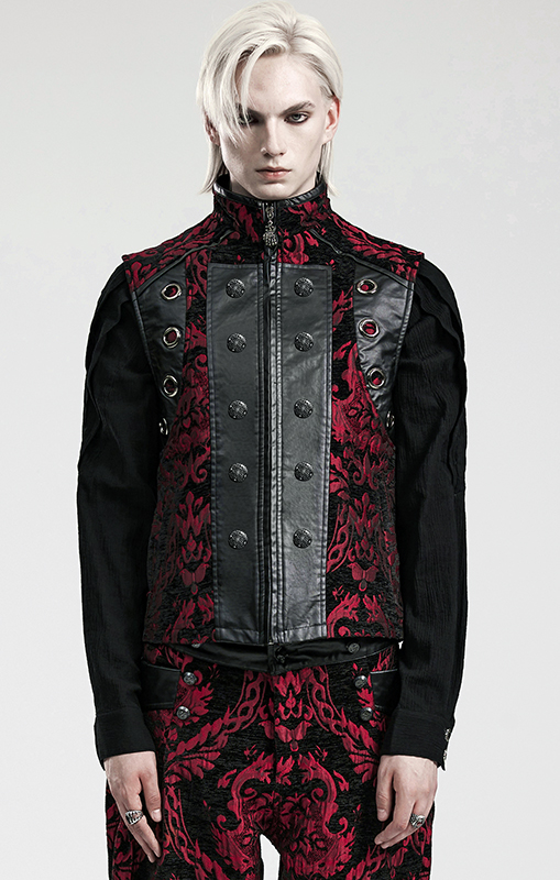 Gilet brocart à rivets Noir et Rouge Gilet brocart à rivets Noir et Rouge