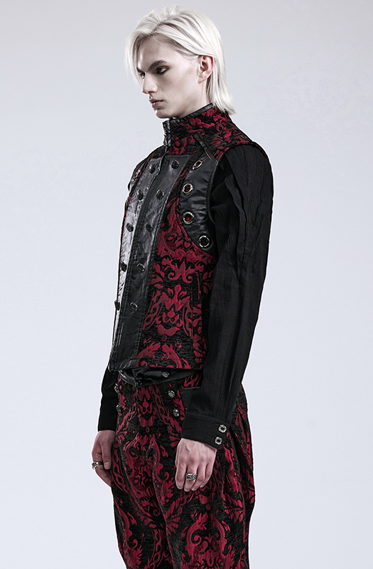 Gilet brocart à rivets Noir et Rouge Gilet brocart à rivets Noir et Rouge