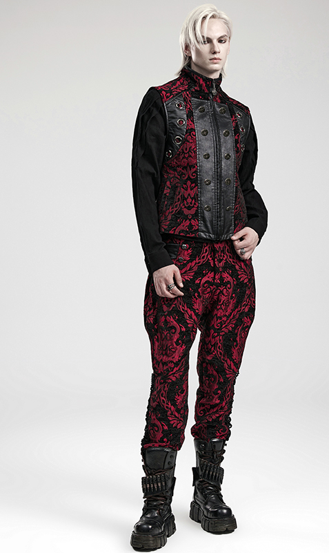 Gilet brocart à rivets Noir et Rouge Gilet brocart à rivets Noir et Rouge