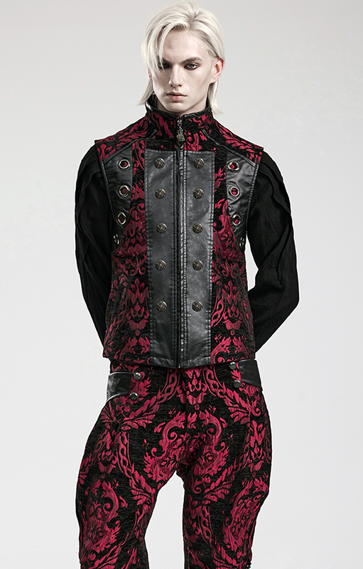 Gilet brocart à rivets Noir et Rouge Gilet brocart à rivets Noir et Rouge