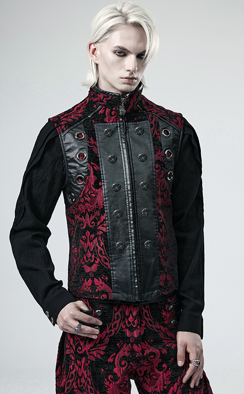 Gilet brocart à rivets Noir et Rouge Gilet brocart à rivets Noir et Rouge