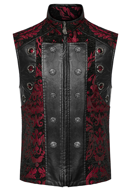 Gilet brocart à rivets Noir et Rouge Gilet brocart à rivets Noir et Rouge