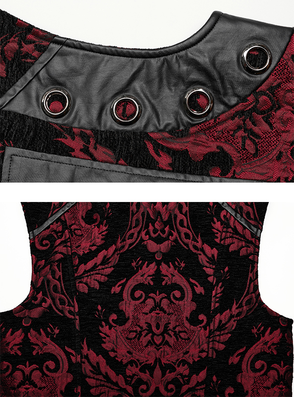 Gilet brocart à rivets Noir et Rouge Gilet brocart à rivets Noir et Rouge