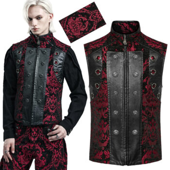 Gilet brocart à rivets Noir et Rouge