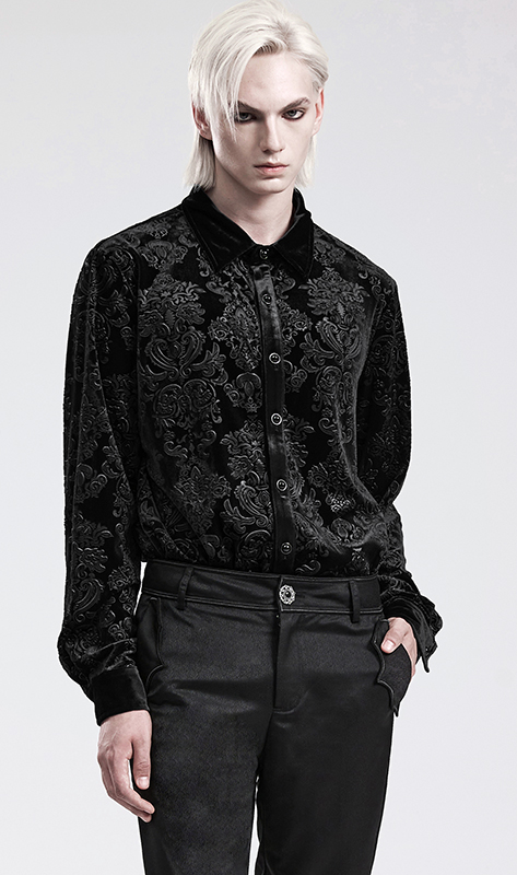 Chemise velours à brocart en relief Noire
