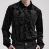 Chemise velours à brocart en relief Noire