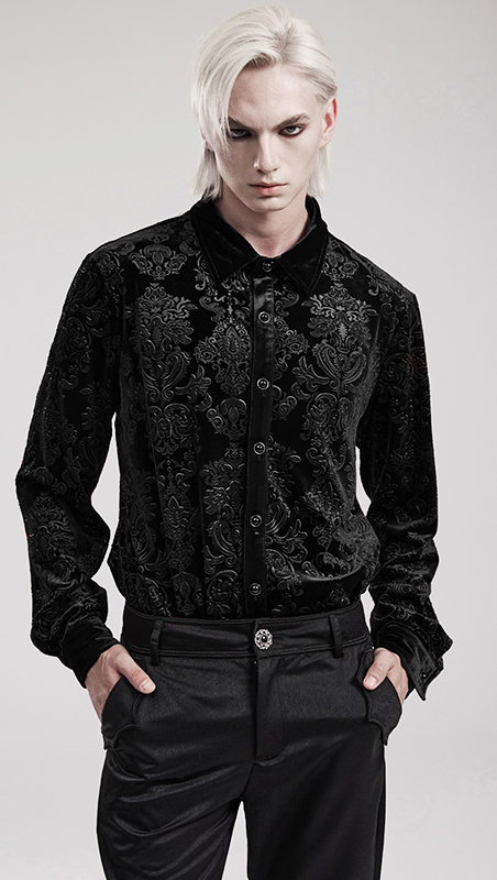 Chemise velours à brocart en relief Noire