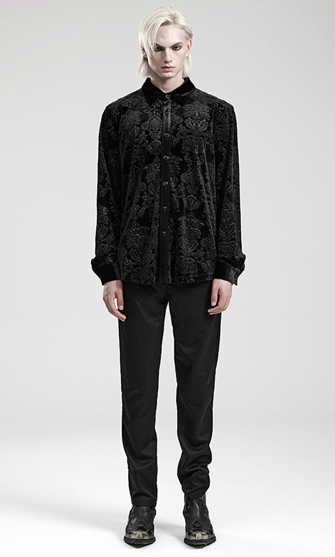 Chemise velours à brocart en relief Noire