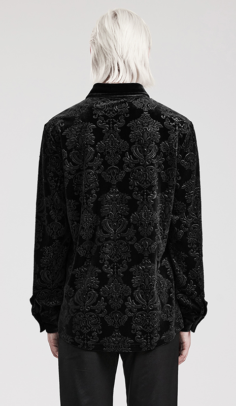Chemise velours à brocart en relief Noire