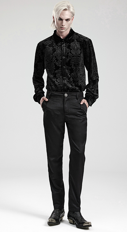 Chemise velours à brocart en relief Noire