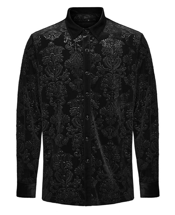 Chemise velours à brocart en relief Noire
