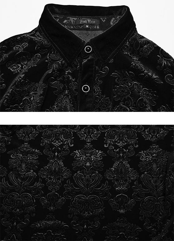 Chemise velours à brocart en relief Noire