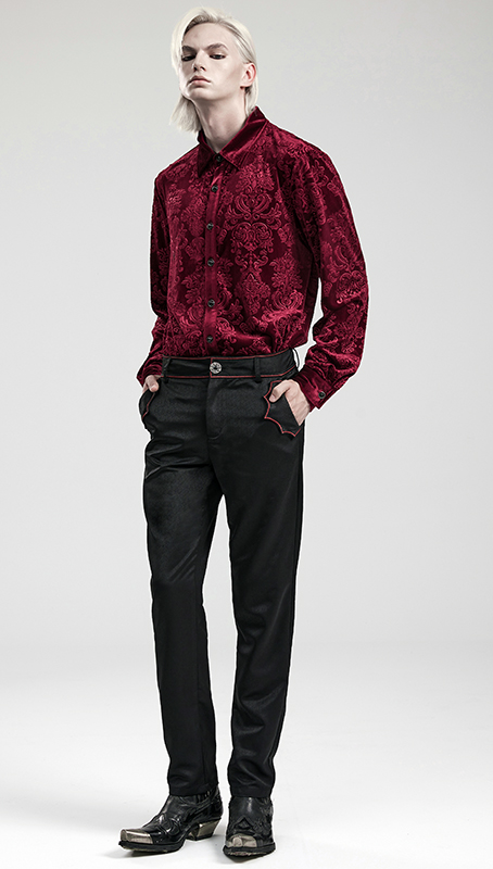 Chemise velours à brocart en relief Rouge