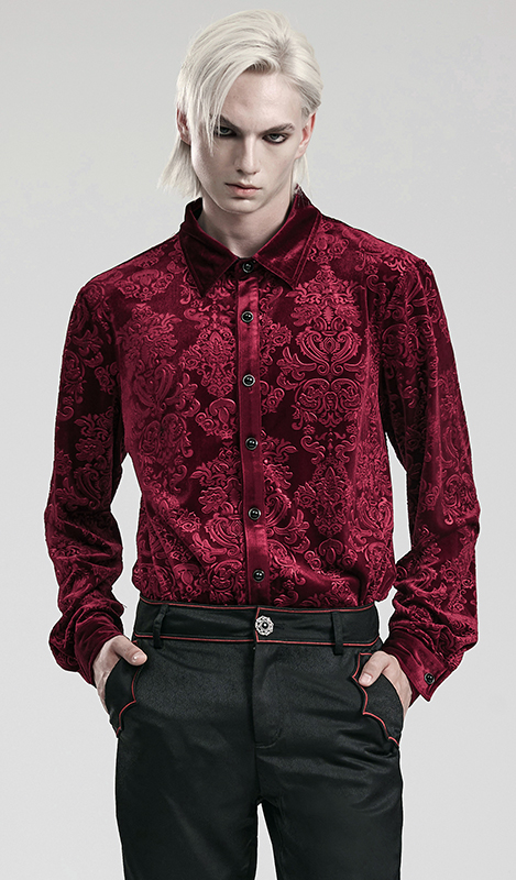Chemise velours à brocart en relief Rouge
