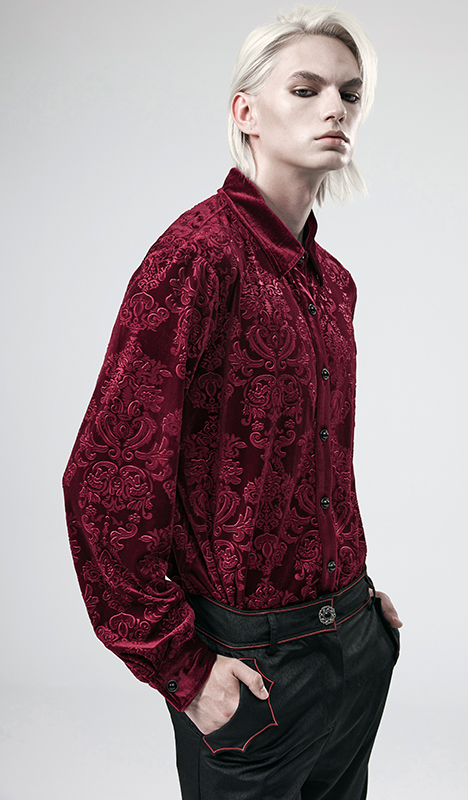 Chemise velours à brocart en relief Rouge