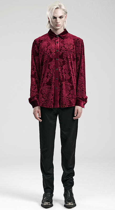 Chemise velours à brocart en relief Rouge