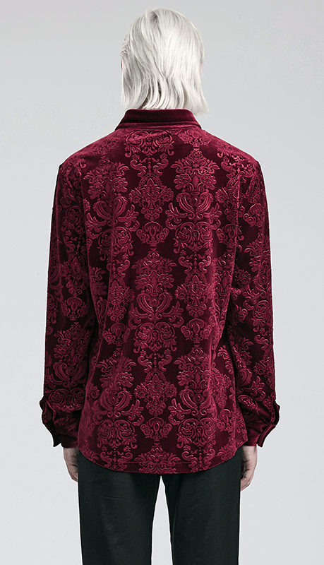 Chemise velours à brocart en relief Rouge