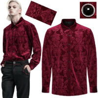 Chemise velours brocart gothique rouge Punk Rave WY-1541-RD.