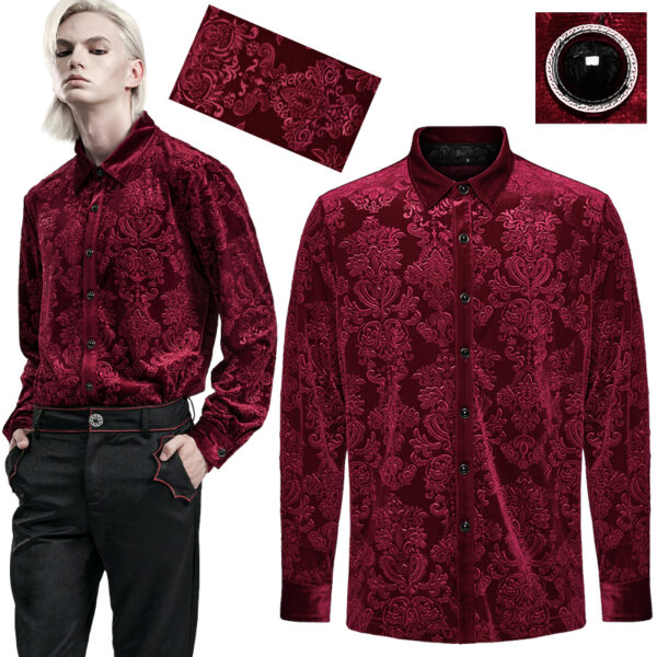 Chemise velours à brocart en relief Rouge
